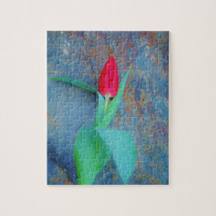 Red Tulp op blauw grijze laat Legpuzzel