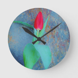 Red Tulp op blauw grijze laat Ronde Klok