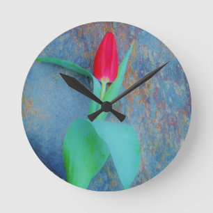 Red Tulp op blauw grijze laat Ronde Klok