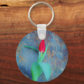 Red Tulp op blauw grijze laat Sleutelhanger (Voorkant)