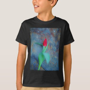 Red Tulp op blauw grijze laat T-shirt
