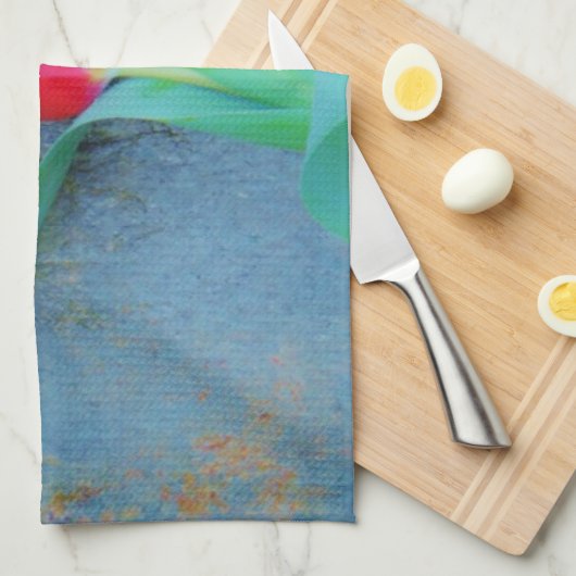 Red Tulp op blauw grijze laat Theedoek (Quarter Fold)