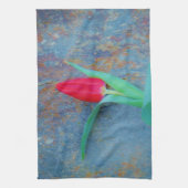 Red Tulp op blauw grijze laat Theedoek (Verticaal)