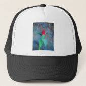 Red Tulp op blauw grijze laat Trucker Pet (Voorkant)