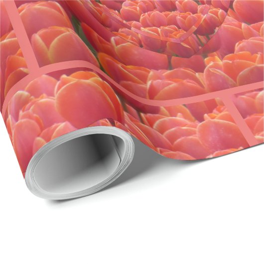 Red Tulps Hearts Pattern Wrapping Paper Cadeaupapier (Rol Hoek)