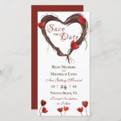 Red Tulps, Love Heart Wreath w/Red Back Weddenscha Save The Date (Voorkant / Achterkant)