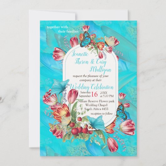 Red Tulps & Visiting & Visiting Butterflies. Kaart (Voorkant)