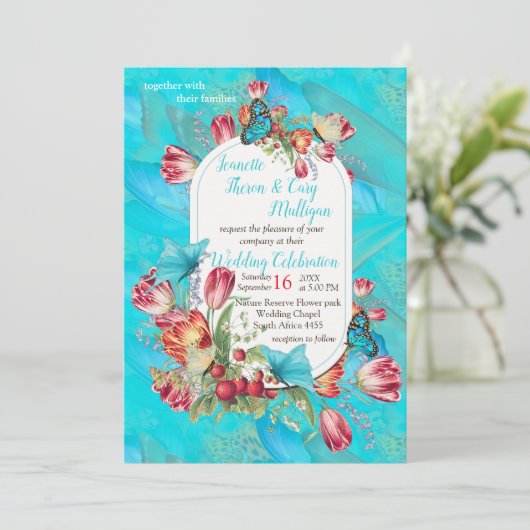 Red Tulps & Visiting & Visiting Butterflies. Kaart (Staand voorkant)