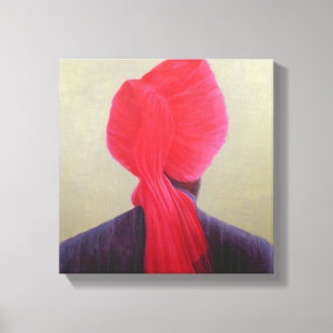Red Turban Paarse Jacket Canvas Afdruk