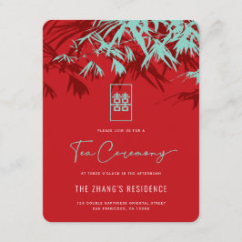 Red & Turquoise Bamboo Leaves Chinese Tea Ceremony Informatiekaartje