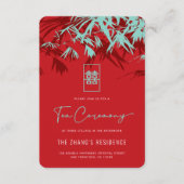 Red & Turquoise Bamboo Leaves Chinese Tea Ceremony Informatiekaartje (Voorkant)