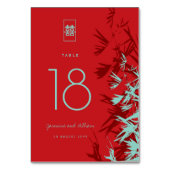 Red & Turquoise Bamboo Leaves Shuang Xi Wedding Kaart (Voorkant)