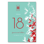 Red & Turquoise Bamboo Leaves Shuang Xi Wedding Kaart (Voorkant)