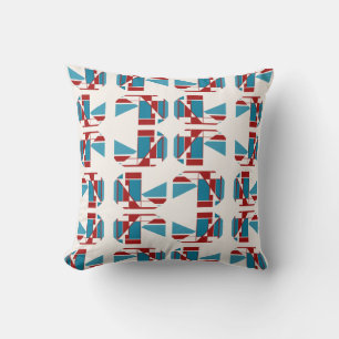 Red Turquoise Blue Boxes in rows Geometric Design Kussen