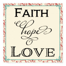 Red & Turquoise Faith Hope Love Typography Poster