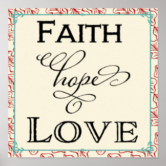 Red & Turquoise Faith Hope Love Typography Poster
