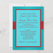 Red Turquoise Floral PRINTED Ribbon Wedding Invite Kaart (Achterkant)