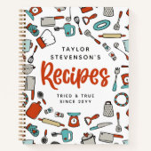 Red Turquoise Hand Drawn Cooking Utensils Recipipi Notitieboek (Voorkant)