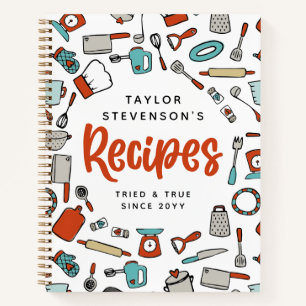 Red Turquoise Hand Drawn Cooking Utensils Recipipi Notitieboek