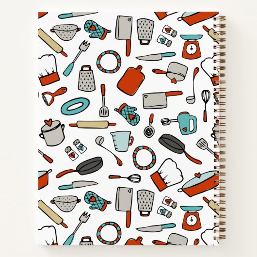 Red Turquoise Hand Drawn Cooking Utensils Recipipi Notitieboek (Achterkant)