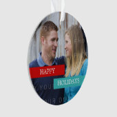 Red Turquoise Modern Photo Holiday Ornament (voorkant)