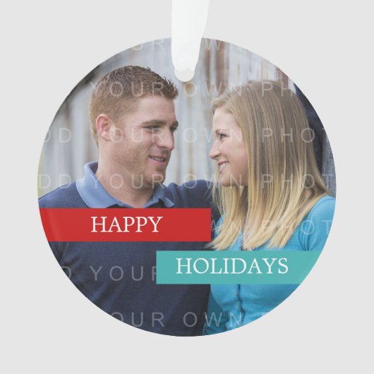 Red Turquoise Modern Photo Holiday Ornament (voorkant)