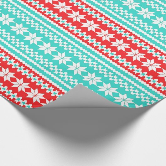 Red Turquoise Noors kerstkeukenpatroon Cadeaupapier (Hoek)