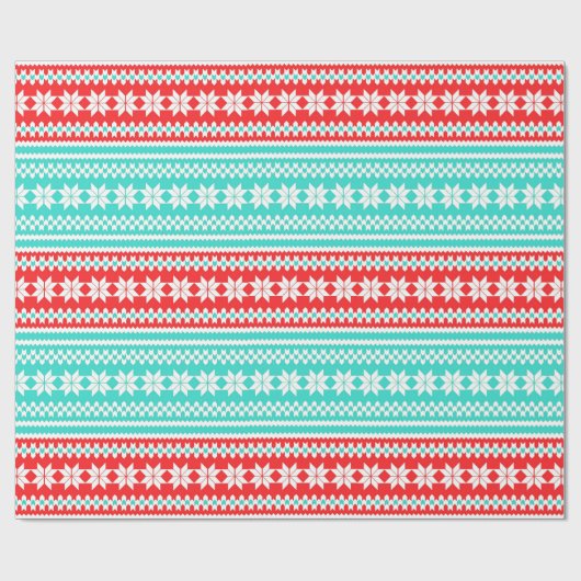Red Turquoise Noors kerstkeukenpatroon Cadeaupapier (Vlak)