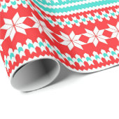 Red Turquoise Noors kerstkeukenpatroon Cadeaupapier (Rol Hoek)