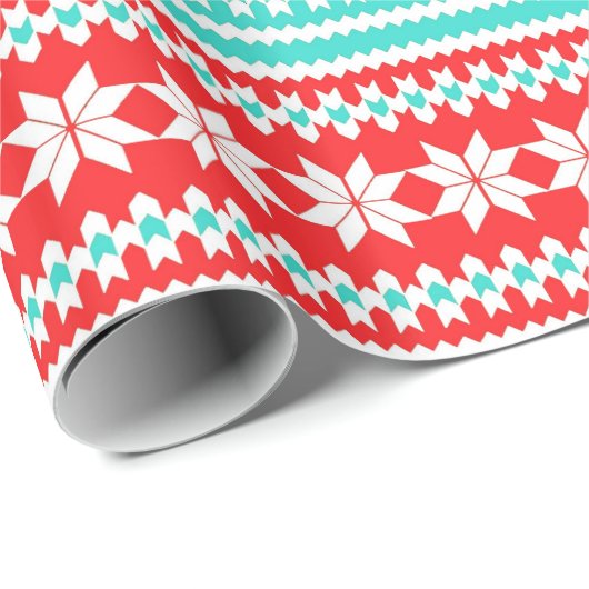 Red Turquoise Noors kerstkeukenpatroon Cadeaupapier (Rol Hoek)