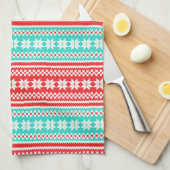 Red Turquoise Noors kerstkeukenpatroon Theedoek (Quarter Fold)