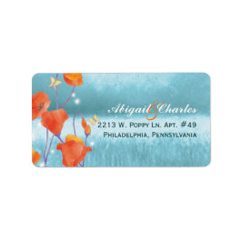 Red Turquoise Poppy Wedding Address Etiket