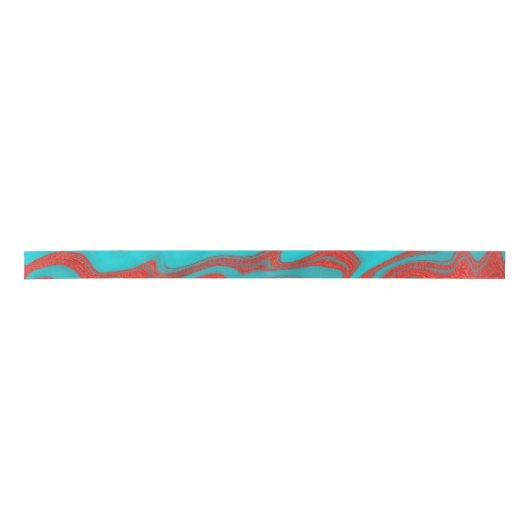 Red Turquoise Wavy Lines Satijnen Lint (Voorkant)