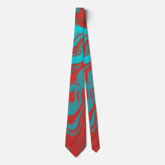 Red Turquoise Wavy Lines Stropdas (Voorkant)