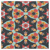 Red Turquoise Yellow Oranje Mandala Star Pattern Stof (Close Up)