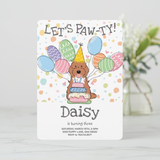 Red Tuxedo Cockapoo Cavapoo Hond Verjaardagsfeest Kaart (Staand voorkant)