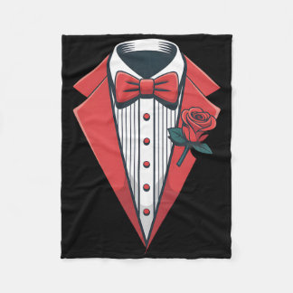 Red Tuxedo Costume With Rose Fancy Formal Bow Tie  Fleece Deken
