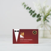Red Tuxedo Stylish Handkerchief Gold Cutlery Visitekaartje (Staand voorkant)