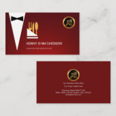Red Tuxedo Stylish Handkerchief Gold Cutlery Visitekaartje (Voorkant / Achterkant)
