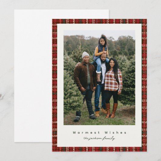 Red Tweed Photocard Holiday Card Feestdagenkaart (Voorkant / Achterkant)