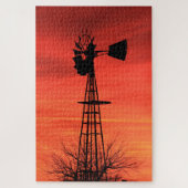 Red Twilight Kansas Sunset Windmill silhouette Legpuzzel (Verticaal)