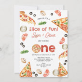  Red Twins Pizza Slice Of Fun 1st Verjaardag Kaart (Voorkant)