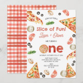  Red Twins Pizza Slice Of Fun 1st Verjaardag Kaart (Voorkant / Achterkant)