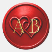 Red Two Hearts Intertwined Monogram Wedding Ronde Sticker (Voorkant)