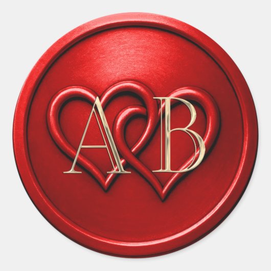 Red Two Hearts Intertwined Monogram Wedding Ronde Sticker (Voorkant)
