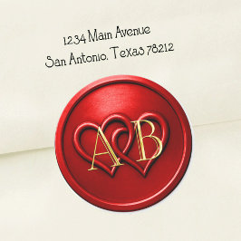 Red Two Hearts Intertwined Monogram Wedding Ronde Sticker
