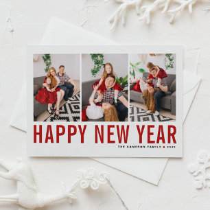Red Typografie Happy NieuwYear Photo Collage Feestdagenkaart