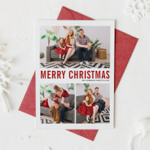 Red Typografie Merry Kerstfeest Drie Foto
