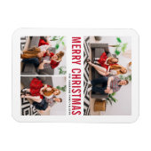 Red Typografie Merry Kerstfeest Drie Foto Magneet (Horizontaal)