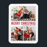 Red Typografie Merry Kerstfeest Drie Foto Magneet<br><div class="desc">vrolijk kerstfeest! Breng een vleugje vakantiejuichen naar uw huis met onze Photo Christmas Magnet! Perfect voor het weergeven van gekoesterde herinneringen, deze magneet stelt u in staat om het te personaliseren met uw favoriete feestelijke foto, waardoor het een unieke toevoeging is aan uw vakantiedecor. Een ideaal cadeau voor familie en...</div>